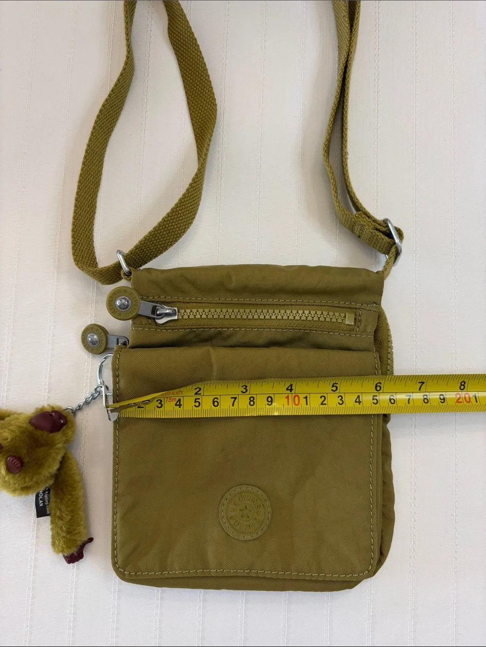 Kipling Olive Green Nylon Crossbody with Monkey Charm